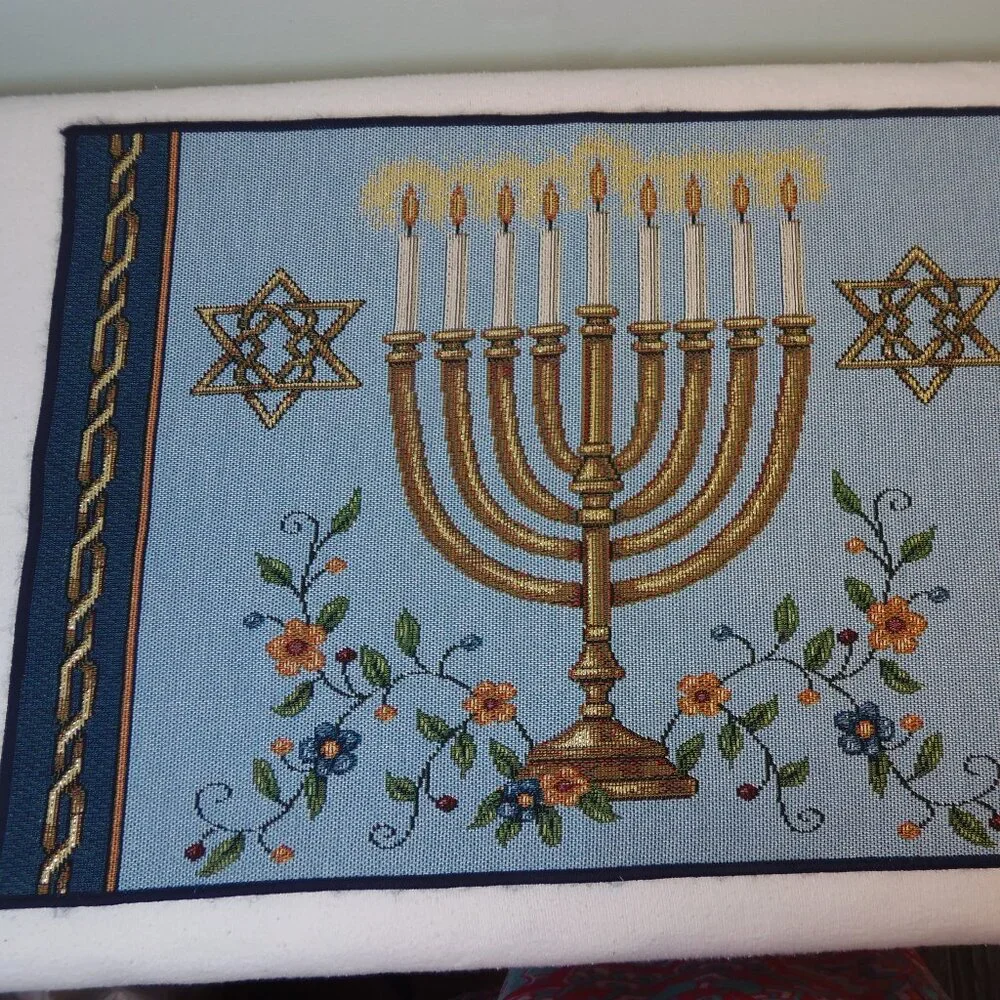 Hanukkah Menorah Star‎ of David Needlepoint Placemat Celebration Candles Festive